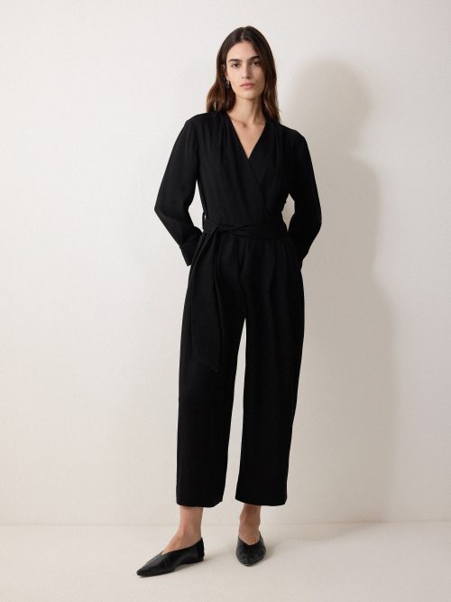 Crepe Wrap Front Jumpsuit | Black