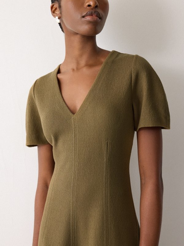Curved Sleeve Midi Dress | Khaki