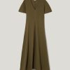 Curved Sleeve Midi Dress | Khaki