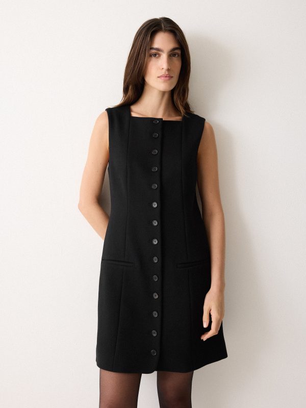 Square Neck Waistcoat Dress | Black