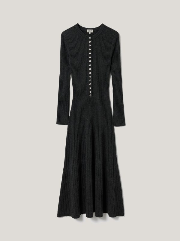 Multi Button Rib Knit Dress | Charcoal