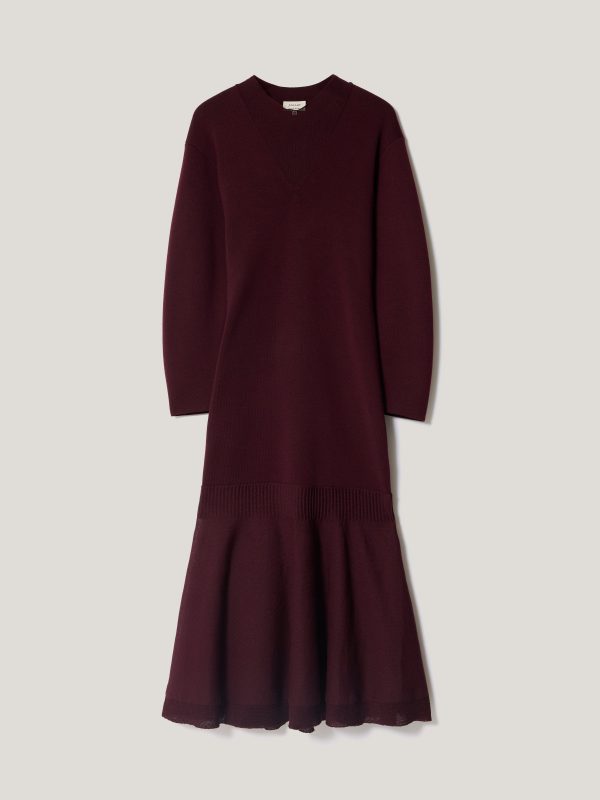 Sheer Panel Knit Dress | Burgundy