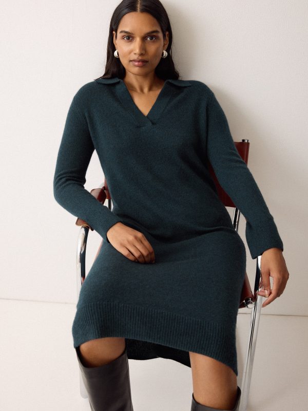 Wool Blend Collar Dress | Green