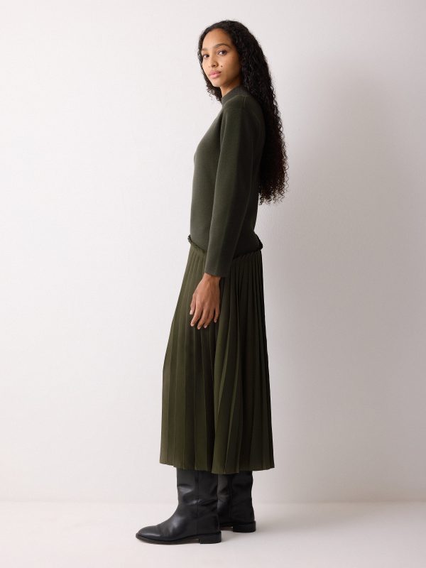 Pleated Skirt Jumper Dress | Khaki