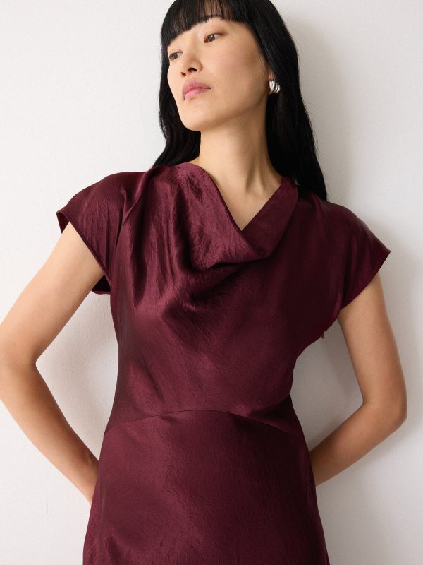 Textured Cowl Neck Dress | Burgundy