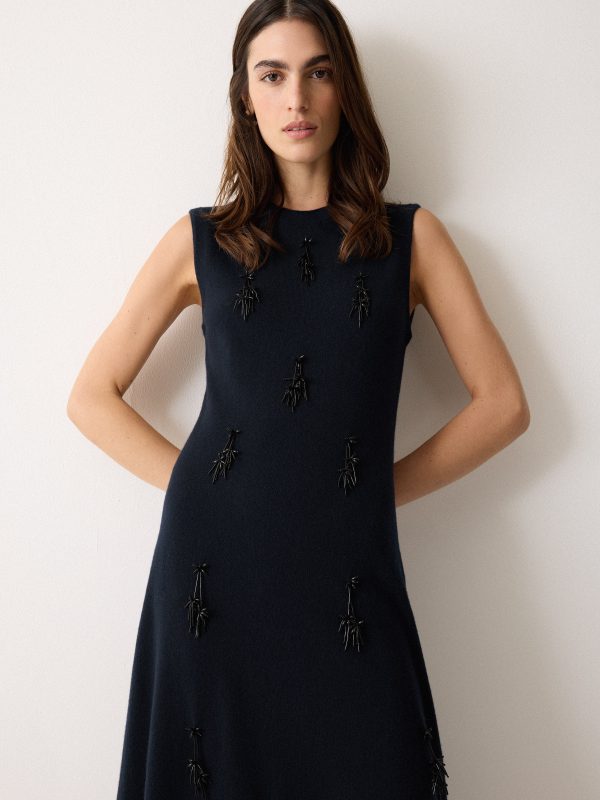 Embellished Knitted Dress | Navy