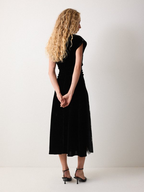 Velvet Lace Detail Dress | Black