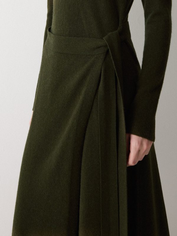 Merino Cashmere Tie Dress | Khaki