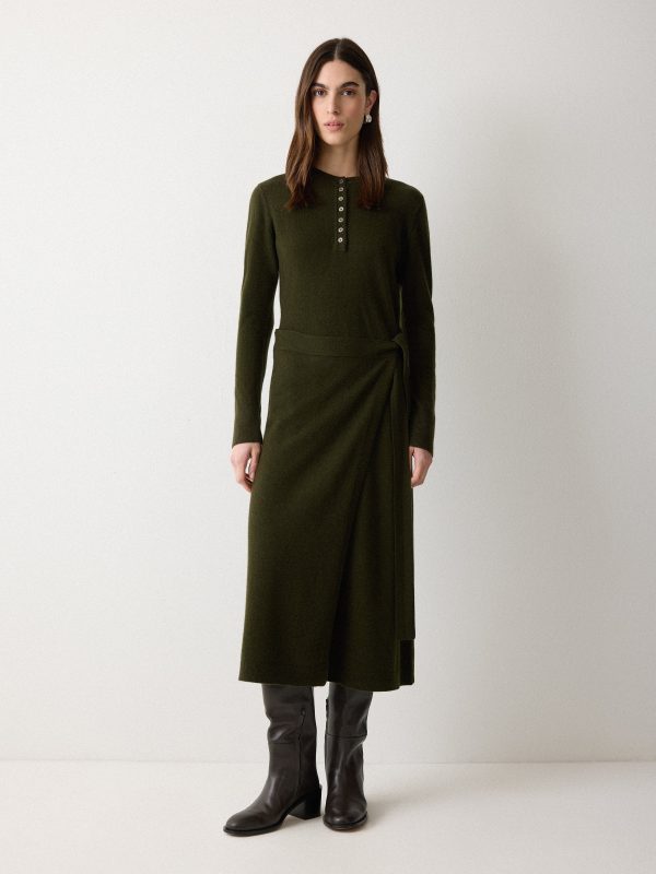 Merino Cashmere Tie Dress | Khaki