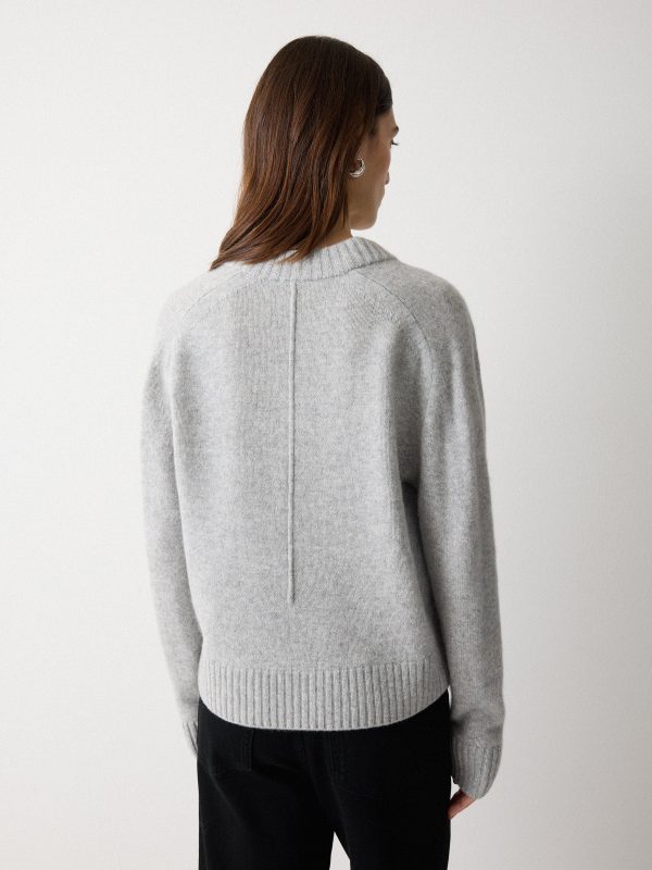 Wool Cashmere Blend V Neck Jumper | Grey